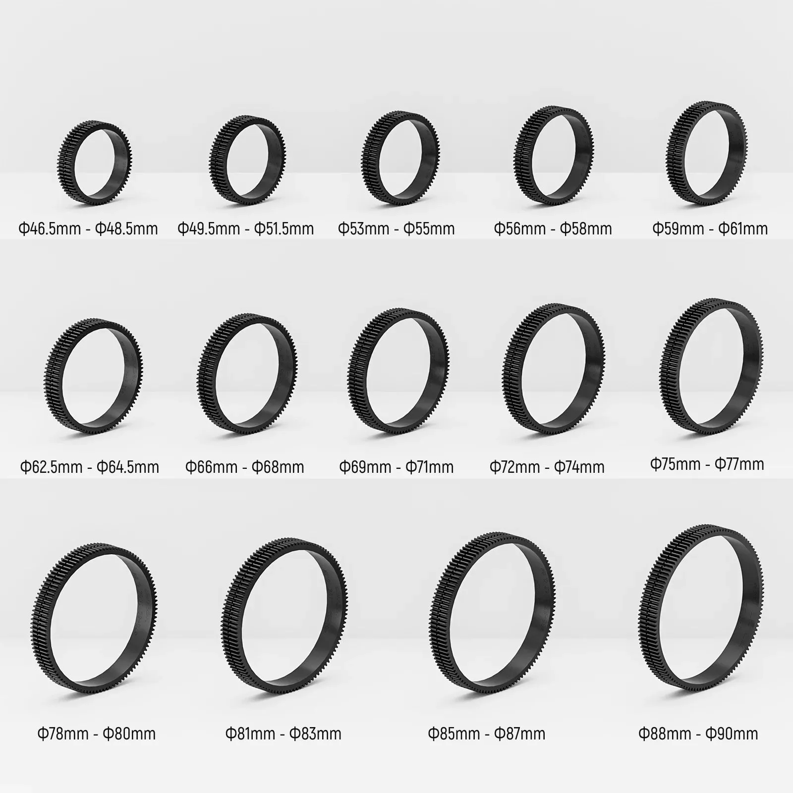 14pcs Seamless Follow Focus Gear Ring Set 0.8 Mod for 46.5 90mm Lenses