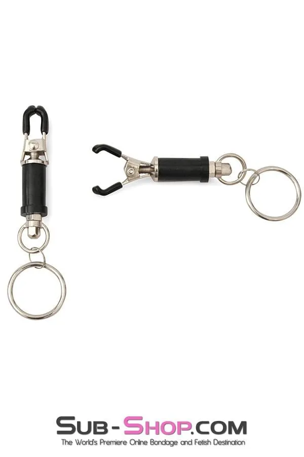 2368M-SIS      Pretty Sissy Trainer Barrel Style Twist Closure Cock and Ball Clamps with Weight Sissy Mistress Hanging Rings
