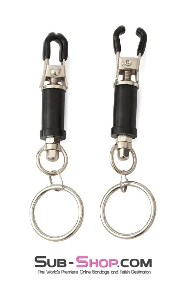 2368M-SIS      Pretty Sissy Trainer Barrel Style Twist Closure Cock and Ball Clamps with Weight Sissy Mistress Hanging Rings