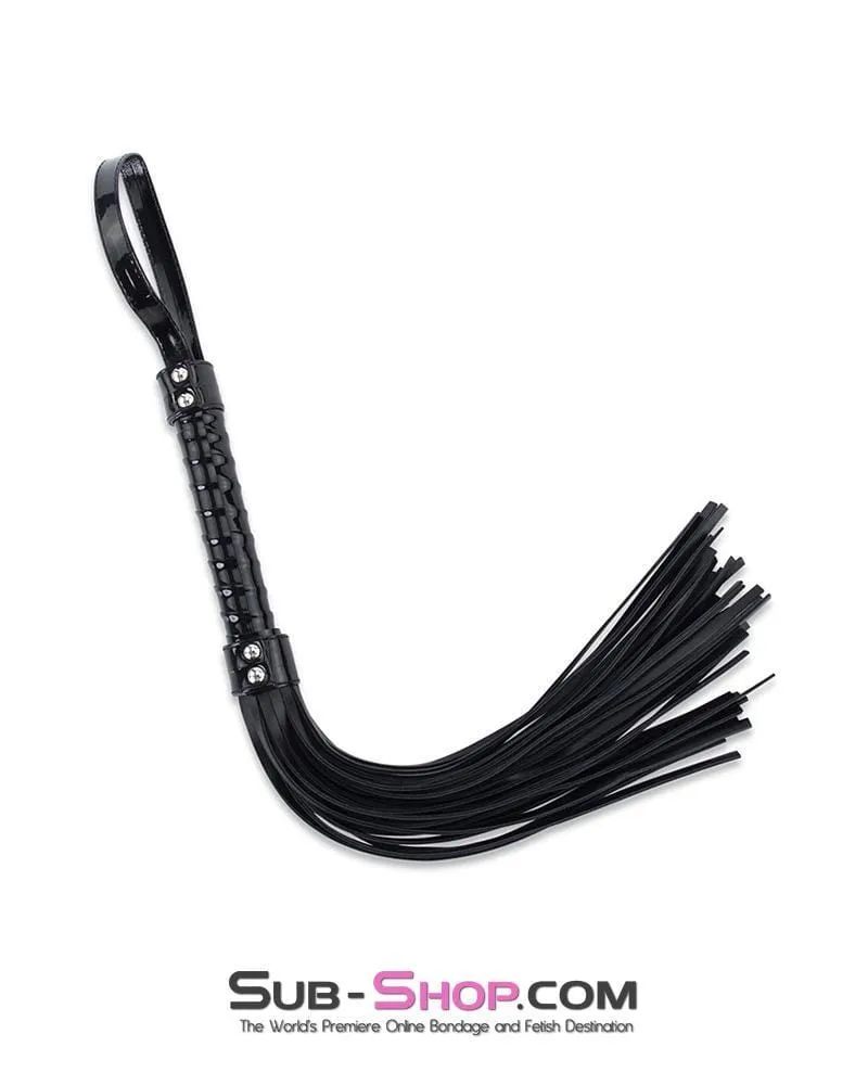 3651MQ      Black Vegan Patent Handle 17" Heavy Bondage Whip - LAST CHANCE - Final Closeout!