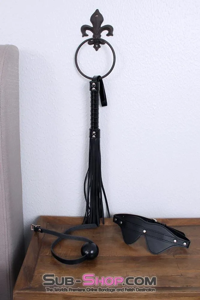 3651MQ      Black Vegan Patent Handle 17" Heavy Bondage Whip - LAST CHANCE - Final Closeout!