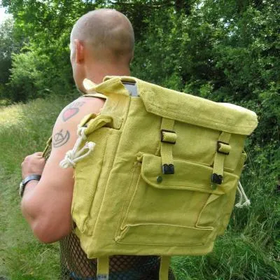 Cotton-Webbing Large 3-Pocket Backpack. New. Creamy Khaki.