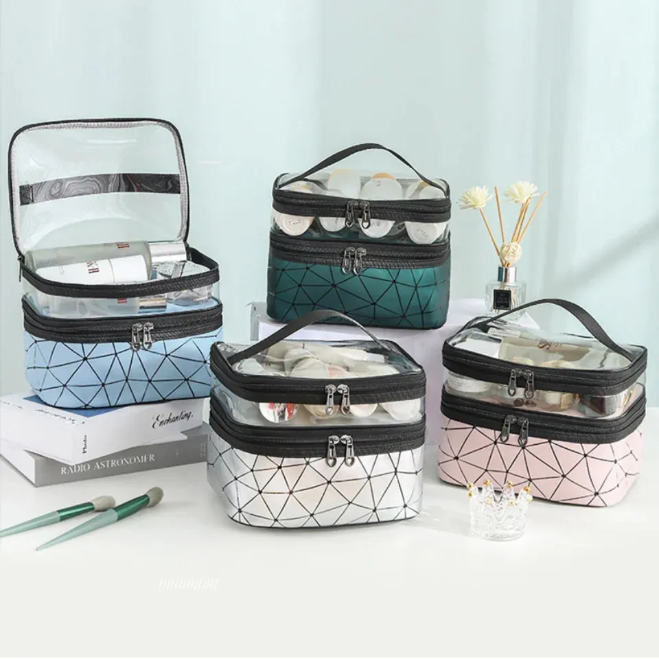 Double Layer Cosmetic Bag Cosmetic Organizer Women Waterproof Travel Skincare Products Large Capacity Makeup Storage Bags