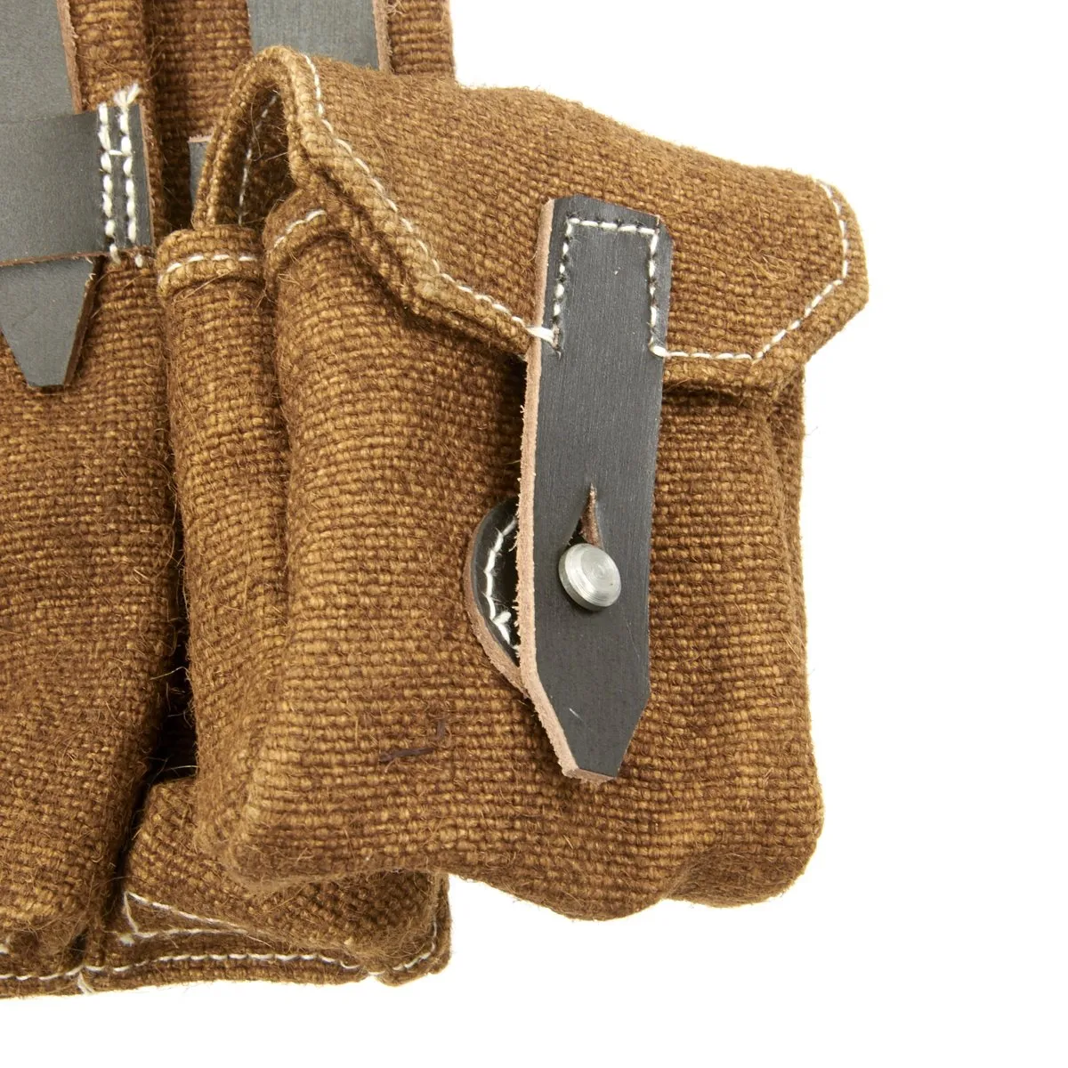 German WWII MP 40 Magazine Brown Jute and Leather Pouch Set - Maschinenpistole 40