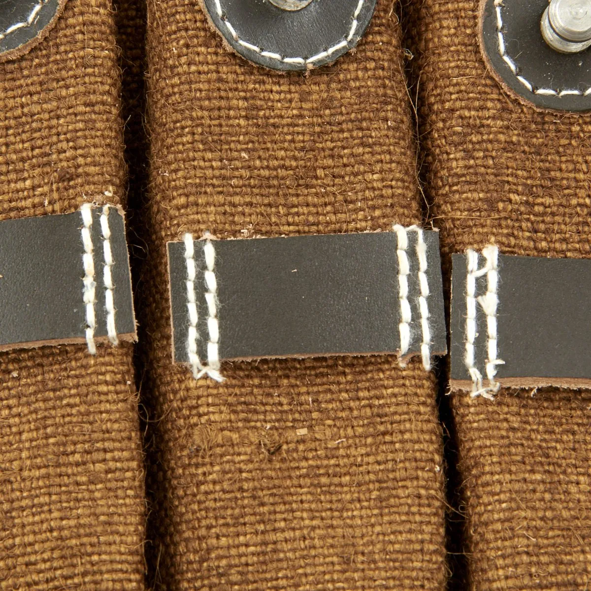 German WWII MP 40 Magazine Brown Jute and Leather Pouch Set - Maschinenpistole 40