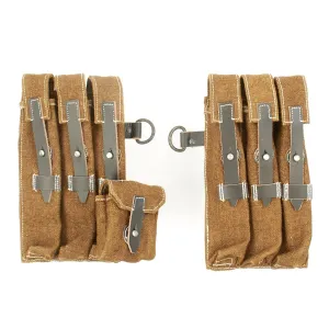 German WWII MP 40 Magazine Brown Jute and Leather Pouch Set - Maschinenpistole 40