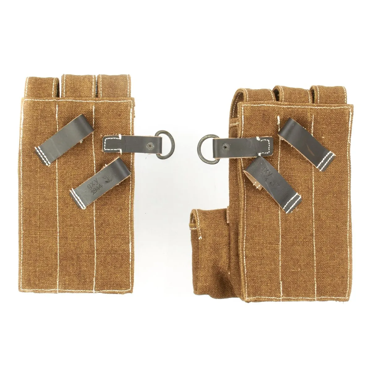 German WWII MP 40 Magazine Brown Jute and Leather Pouch Set - Maschinenpistole 40