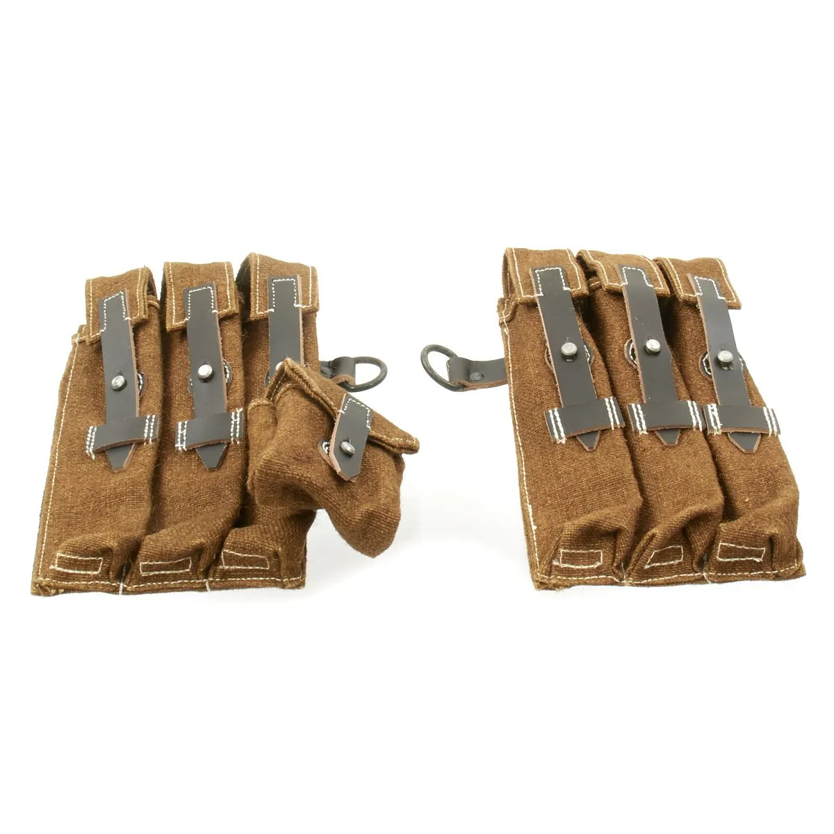 German WWII MP 40 Magazine Brown Jute and Leather Pouch Set - Maschinenpistole 40