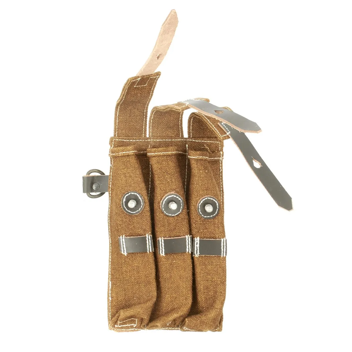 German WWII MP 40 Magazine Brown Jute and Leather Pouch Set - Maschinenpistole 40