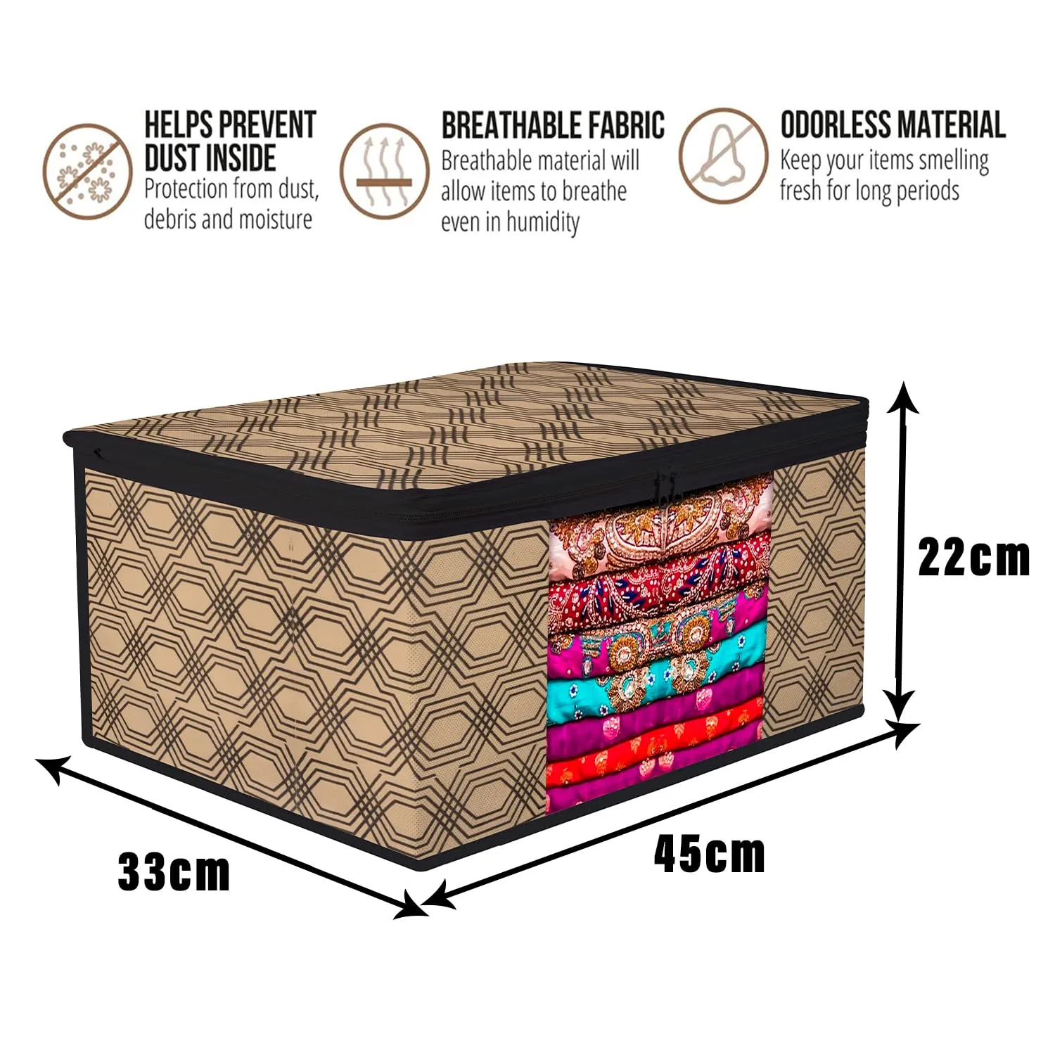 Kuber Industries Saree Cover & Underbed Stoarge Bag Set | 2 Pieces Saree & 2 Pieces Underbed Storage Bag Combo Set | Zipper Closure & Handle | Honeycomb-Design | Set of 4 | Coffee