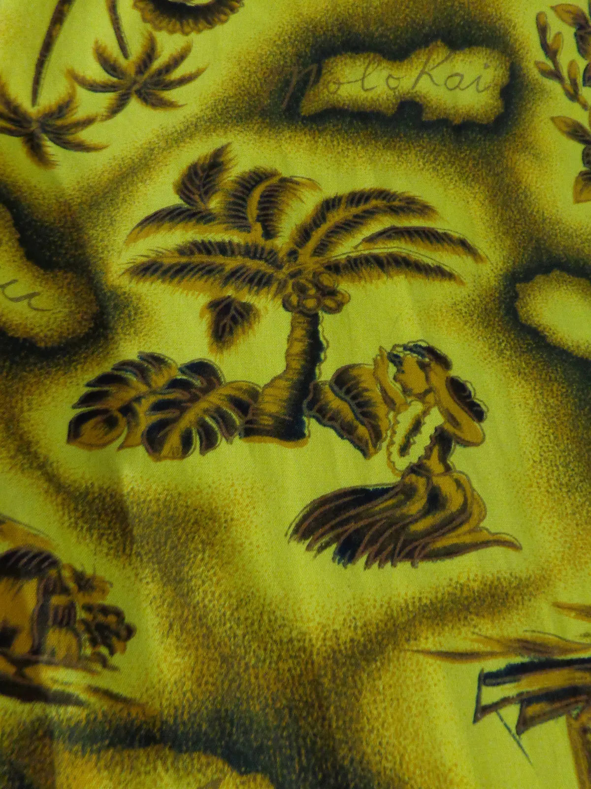 Vintage 50s Prince Kuhio Yellow Hawaiian Islands Aloha Shirt M