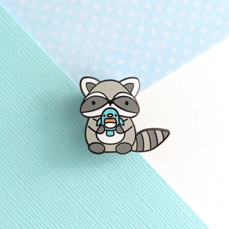 Wild Whimsy Woolies Enamel Pin - Raccoon